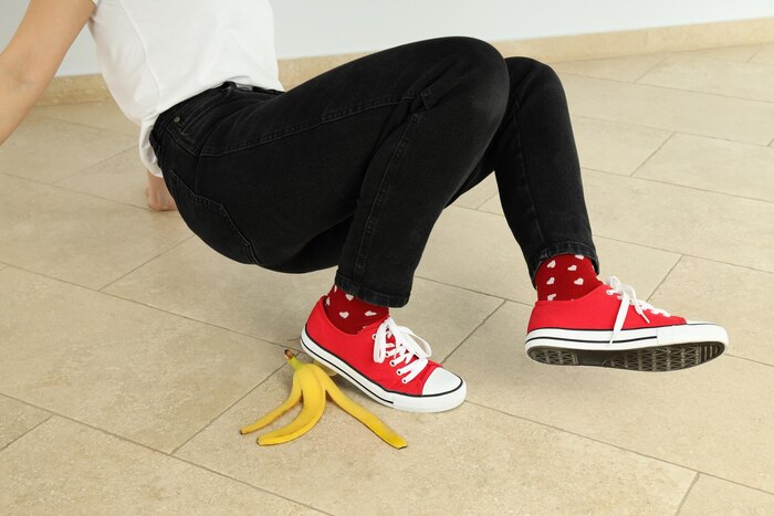 Concept of april fools day prank with banana peel