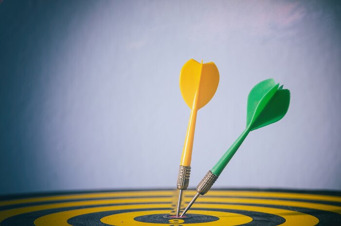 Two color dart with target arrows ,business concept of target marketing. success or goal symbol.