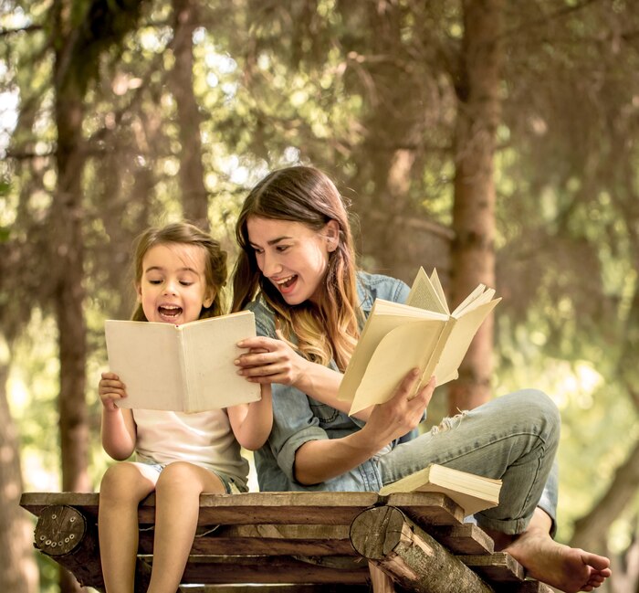 Mom and daughter read books