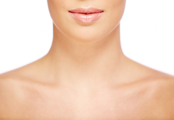 Close-up of woman\'s neck with perfect skin