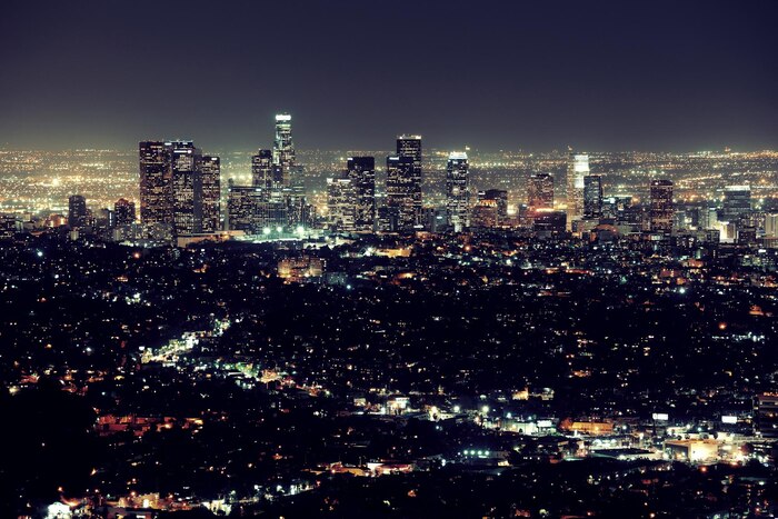 Los angeles at night with urban buildings
