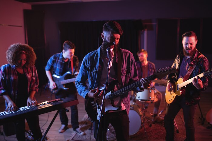 Band performing in studio
