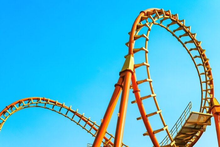 Rollercoaster track and the blue sky