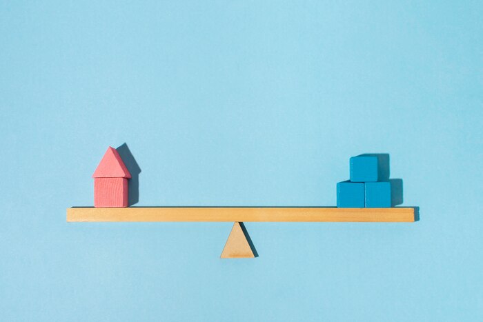 Top view balance and cubes