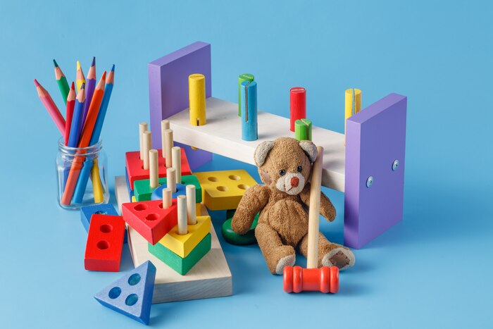 Colorful wooden toy building blocks